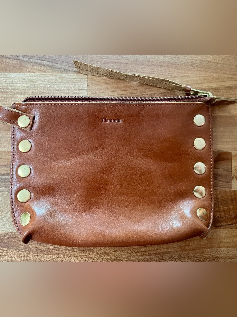 Hammitt tan leather zip pouch/ clutch/cosmetic bag/ purse organizer, like new - Picture 6 of 9